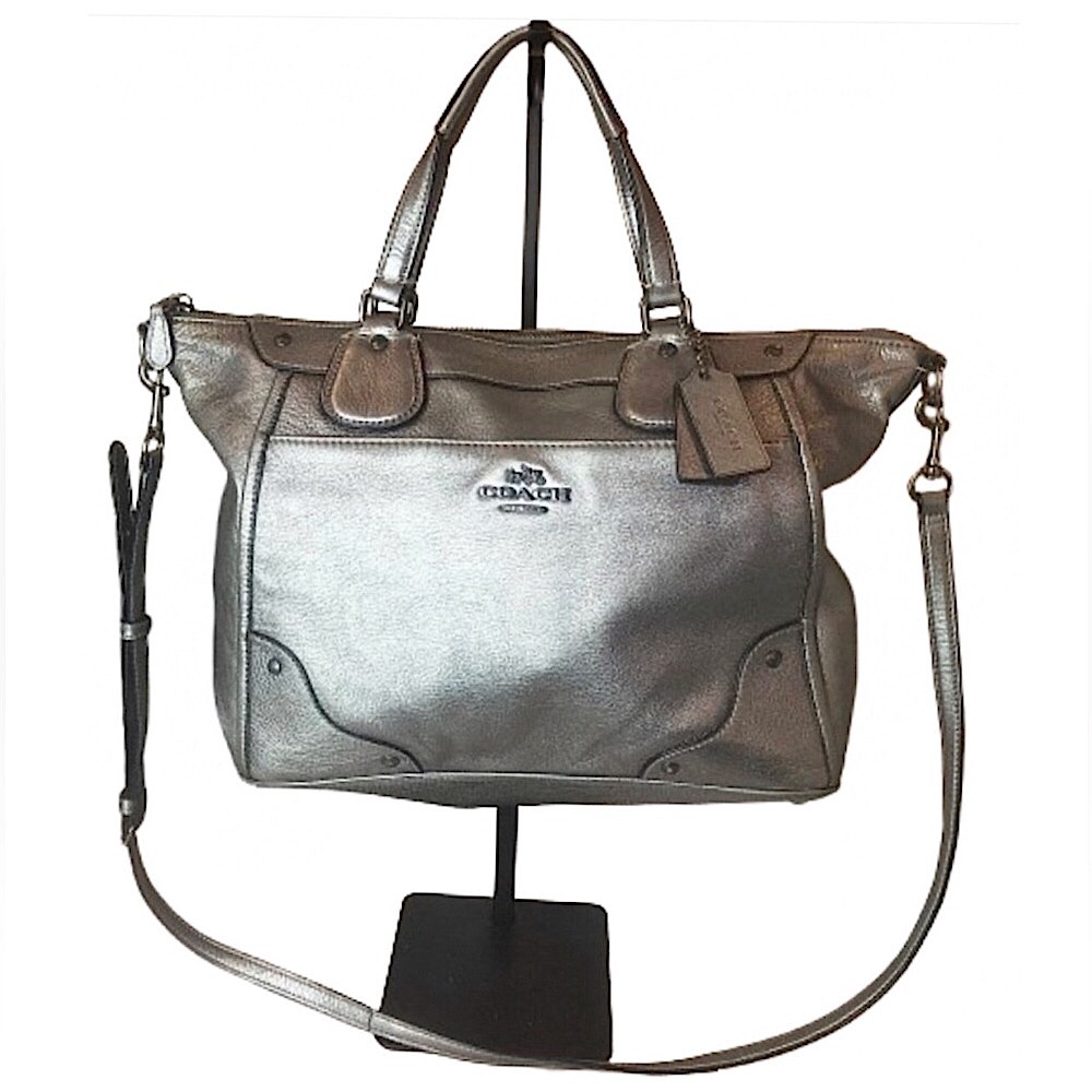 COACH Silver Tumbled Top Handle Crossbody Shoulder Bag Silver Hardware EUC
